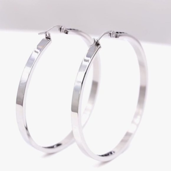 Big Black Rhinestone Silver Hoop Earrings Sparkle Hoops CZ Crystal Channel Loop - Picture 7 of 12